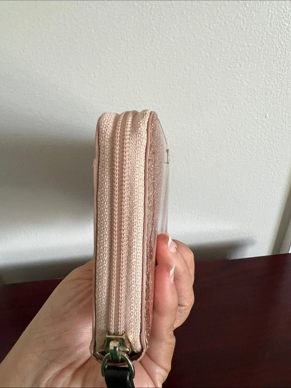 Kate Spade Rose Gold Glitter Zip-Around Wallet